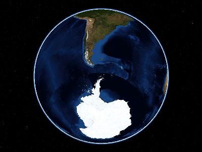 Vue de la Terre centrée sur les Shetland du Sud