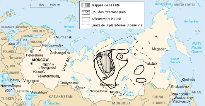 Extension et structure des trapps de Sibérie mis en place à la limite Permien-Trias, il y a 250 millions d'années