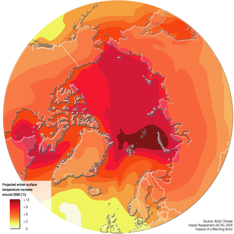 Projection du réchauffement hivernal en Arctique aux alentours de 2090