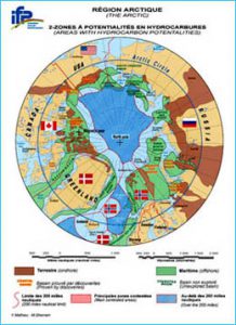 Zones à potentialités en hydrocarbures de l’Arctique, d’après Y. MATHIEU & M. GHERRAM