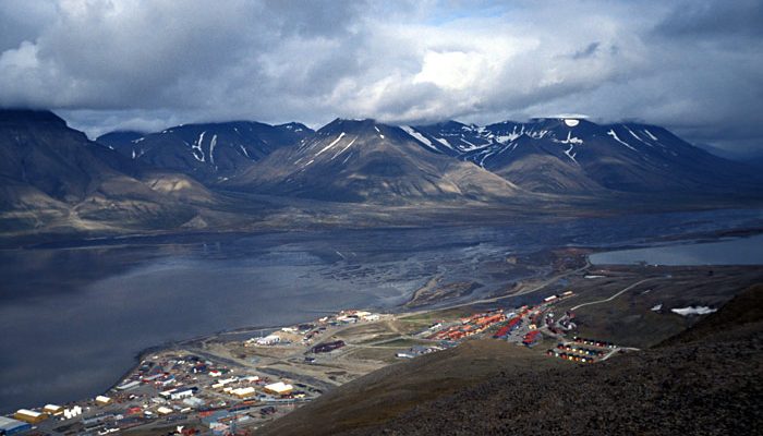 Longyearbyen, la ville principale du Svalbard, en été. C'est près de cette ville que les scientifiques ont capturé les campagnols étudiés dans l'article.