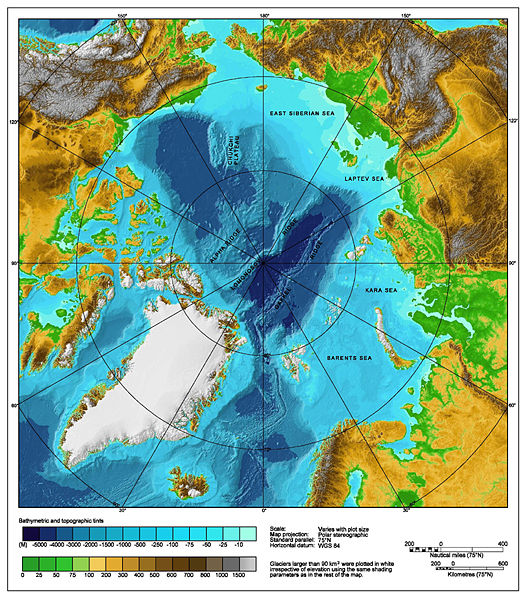 Carte bathymétrique de l'océan glacial Arctique