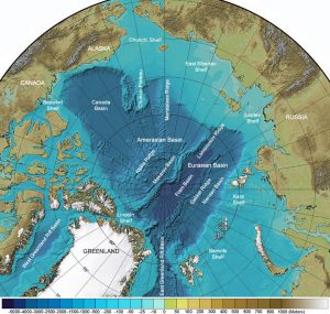 Carte bathymétrique des fonds marins de l'Arctique