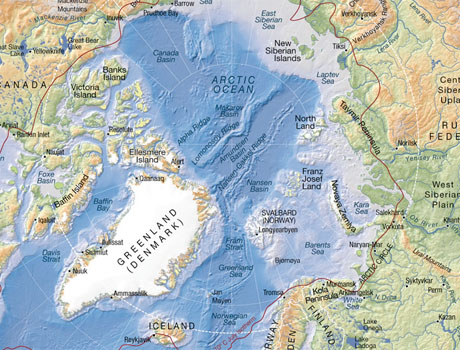 Topographie et bathymétrie de la région arctique
