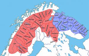 Carte de communautés sames de Scandinavie et de la Péninsule de Kola