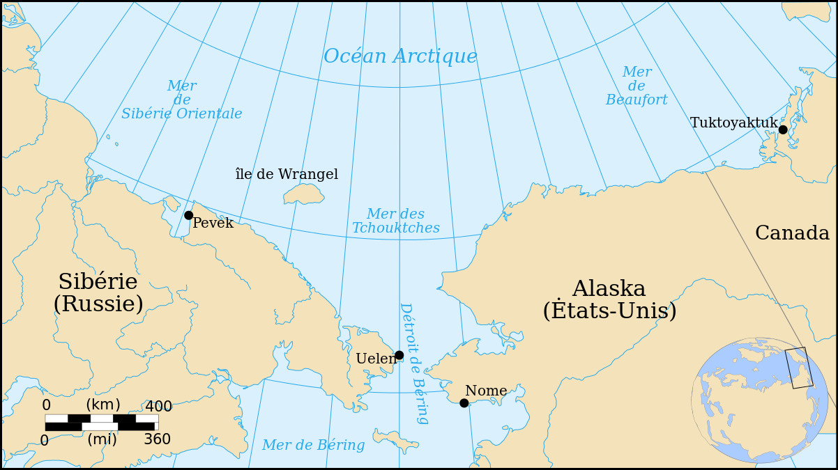 Carte de la mer des Tchouktches, une partie de l'océan Arctique
