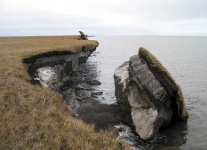 Portions de pergélisol tombées dans l'océan suite au réchauffement climatique (Alaska)