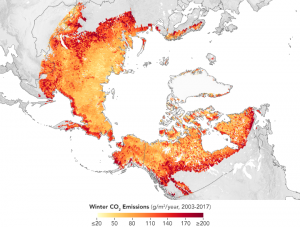 Emission de CO2 du pergélisol des zones boréales en hiver