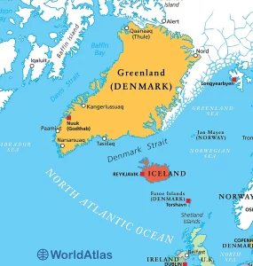 Le détroit du Danemark, séparant le Groenland de l'Islande